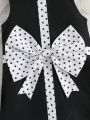 SHEIN Kids FANZEY Little Girls' Polka Dot Patchwork Dress With Big Bowknot Decoration