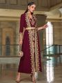 SHEIN Najma Women Golden Decorated Two-Piece Dress, Modest Full Length Moroccan Kaftan Dress