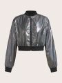 Teen Girls' Short Shiny Patent Leather Street Style Jacket