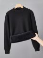 Boys' Round Neck Solid Color Fleece Sweater