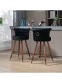 Velvet Swivel Bar Stools Set of 2, Modern Counter Height Barstools with 360° Rotation, Mid Century Tall Dining Stool Chair with Wood Leg, Gold Ring Decor