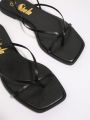 Vegan Leather Ankle Strap Thong Sandals