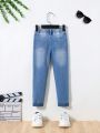 SHEIN Young Boy High-Stretch Slim Fit Water Washed Comfy & Soft Denim Jeans