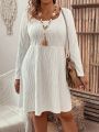 SHEIN LUNE Plus Size Women's Long Sleeve White Dress