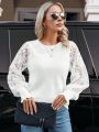 SHEIN Clasi Lace Splicing Long-Sleeved Sweater
