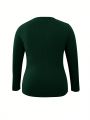 Plus Size Solid Color Ribbed Knitted Notched Collar T-Shirt