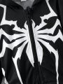 SHEIN Boys' Casual Outdoor Spider Print Zipper Hooded Jacket For Autumn