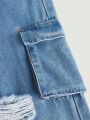 SHEIN Teen Girl Ripped Flap Pocket Side Cargo Jeans