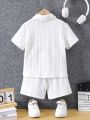 SHEIN Kids EVRYDAY Toddler Boys' Simple Street Style Casual 2pcs/Set Outfit For Summer