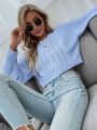 SHEIN Frenchy Light Blue Round Neck Casual Women's Sweater