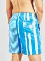 Manfinity Men Striped Print Patch Detail Drawstring Waist Swim Shorts