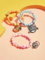 TOM & JERRY X SHEIN Cute Cat And Mouse Design Girls Beaded Elastic Bracelet Set, 3pcs/set