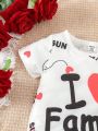 1pc Baby Boys' Casual Cute Romper With English Letter And Heart Print