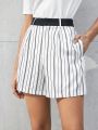 SHEIN BIZwear Women'S Striped Shorts With Slanted Pockets