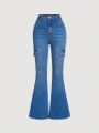SHEIN Tween Girls' Flared Jeans With Utility Pockets