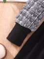 Tween Girl Contrast Tweed Sleeve Dress With Bag