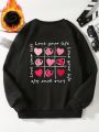Girls' (big) Heart Slogan Printed Fleece Sweatshirt