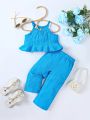 Adorable Baby Girls' Overalls And Straight Pants Two-Piece Set