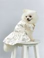 PETSIN Gold Foil Printed Satin Pet Dress With Delicate Lace Trim, Glamorous Clothes Suitable For Both Cats And Dogs