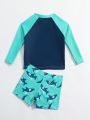 Boys' Baby Swimwear, Separated Swimsuit With Fixed Print And Random Print Including Hat