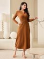 SHEIN Modely Ladies' Solid Color V-neck Long Sleeve Sweater Dress
