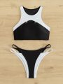 SHEIN Swim SPRTY Ladies' Two Tone Hollow-out Bikini Set