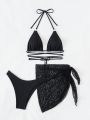 SHEIN Swim Mod Solid Color Halter Neck Bikini Swimsuit Set