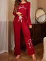 Women's Red Letter Print Pajama Set
