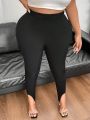 Plus Size Women's High Waist Ribbed Footed Leggings