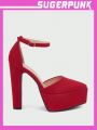 Sugerpunk Women'S Red Pointed Thick-Soled High-Heeled Platform Shoes With Hollow Out Design
