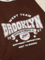 PETSIN 1pc Brown Baseball Uniform & Color-Block Knit Cardigan For Pets