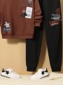 SHEIN Kids HYPEME Boys' Letter Print Hooded Sweatshirt And Comfortable Long Pants Outfits 2pcs/set
