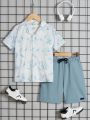 SHEIN Kids SUNSHNE Tween Boys' Casual And Comfortable Color Block Two Piece Set