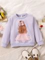 1pc Toddler Girls' Sweet Mesh Fabric 3d Decorated Sweatshirt, Autumn And Winter Season