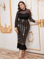 SHEIN Modely Plus Size Sequin Patchwork Mermaid Skirt