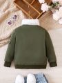 Young Girl Letter Patched Detail Teddy Lined Flap Pocket Borg Collar Jacket