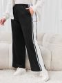 SHEIN Mulvari Black High Waisted Fashionable Sweatpants With Side Stripes