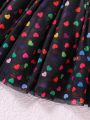 SHEIN Kids Y2Kool Little Girls' Heart Pattern Fluffy Skirt