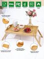 SHEIN Basic living 1Pc Bamboo Bed Tray Table with Folding Legs,Bamboo Breakfast in Bed for TV Table, Laptop Computer Tray,Eating,Snack Tray,Multifunctional, Handheld
