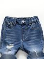 Little Boys' Medium Washed Blue Stretch Ripped & Cuffed Denim Jeans