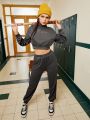 Street Sport Women's Letter Embroidery Cropped Hoodie And Sweatpants Set