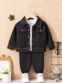 Baby Boy Button-Front Coat With Pocket Flaps And Matching Pants Set