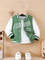 SHEIN Baby Boy Letter Graphic Striped Trim Varsity Jacket Without Tee
