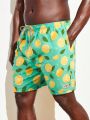 Men's Plus Size Lemon Printing Elastic Waist Beach Shorts