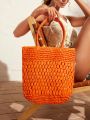 SHEIN VCAY Plain Double Handle Women's Straw Bag