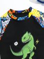 Boys' (Big) Dinosaur Printed Short Sleeve Short And Trunk Separated Swimsuit