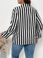 SHEIN LUNE Plus Size Women's Striped Lantern Sleeve Shirt