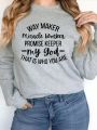 Women's Plus Size Slogan Print Fleece Pullover Hoodie