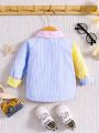 SHEIN Baby Boys' Casual Retro, Elegant, Interesting, Colorful Striped Patchwork Turn-Down Collar Jacket, Spring And Summer Outwear