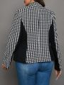 SHEIN CURVE+ Women's Plus Size Long Sleeve Houndstooth Blazer Jacket